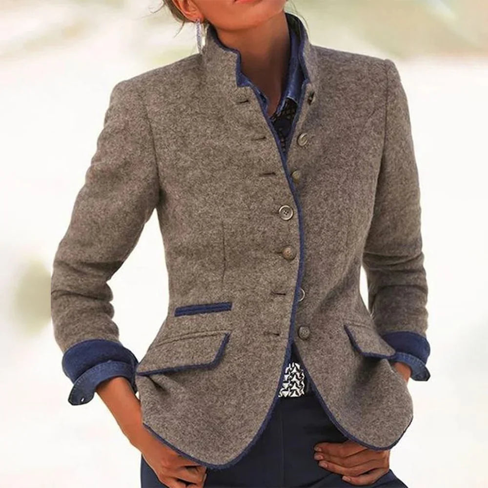 Blazer grijsbruin detail Christel