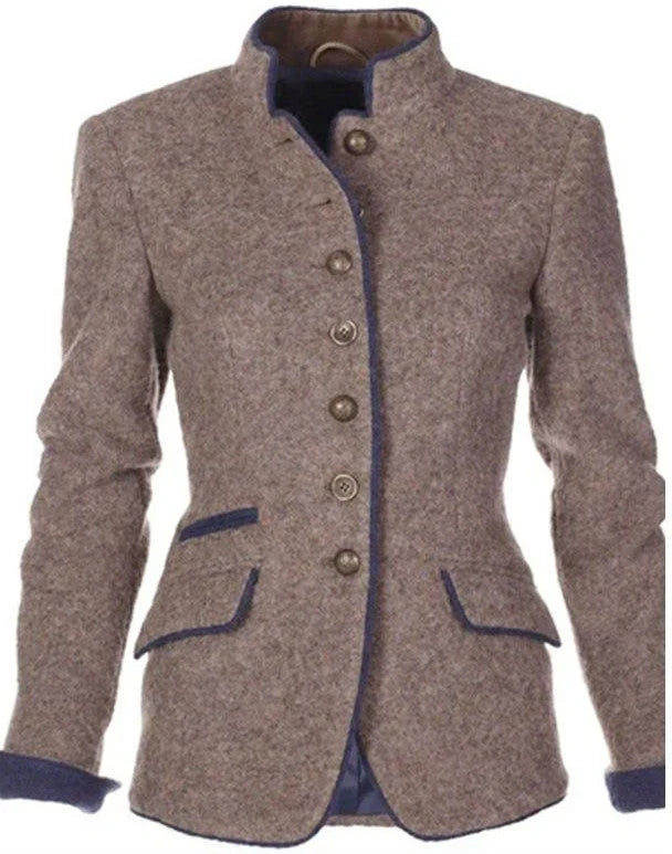 Blazer grijsbruin vooraanzicht detail Christel