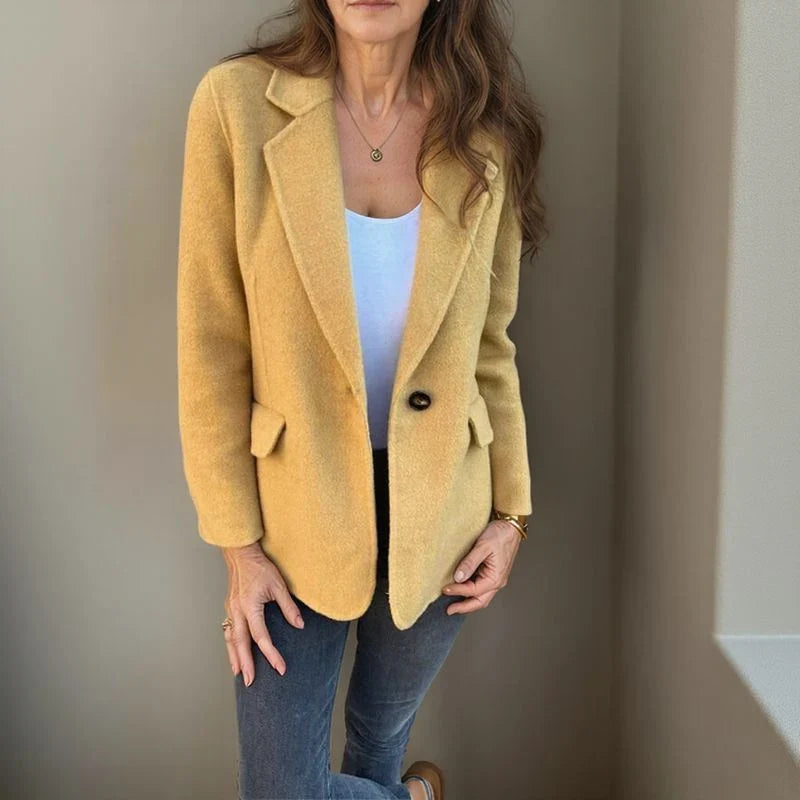 Blazer geel vooraanzicht detail Elena