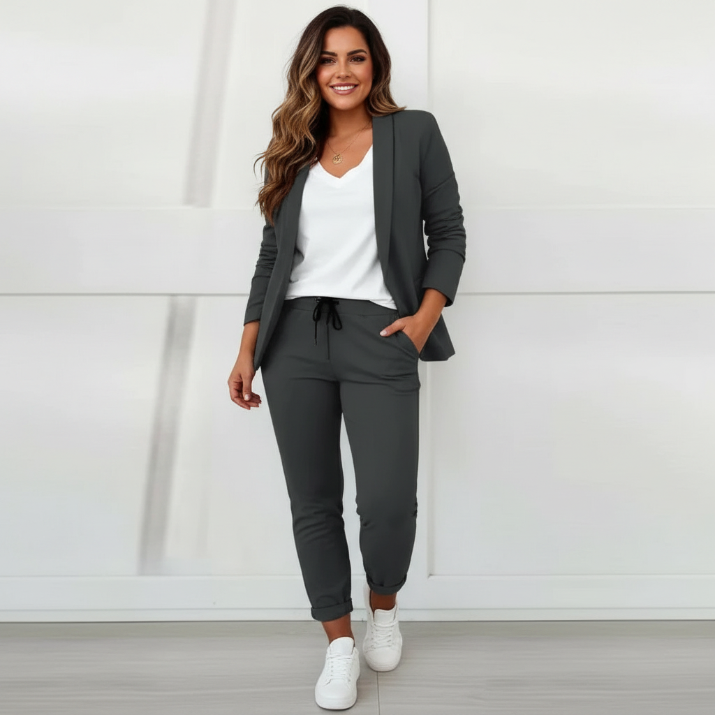 Blazerset Donkergrijs vooraanzicht Emily