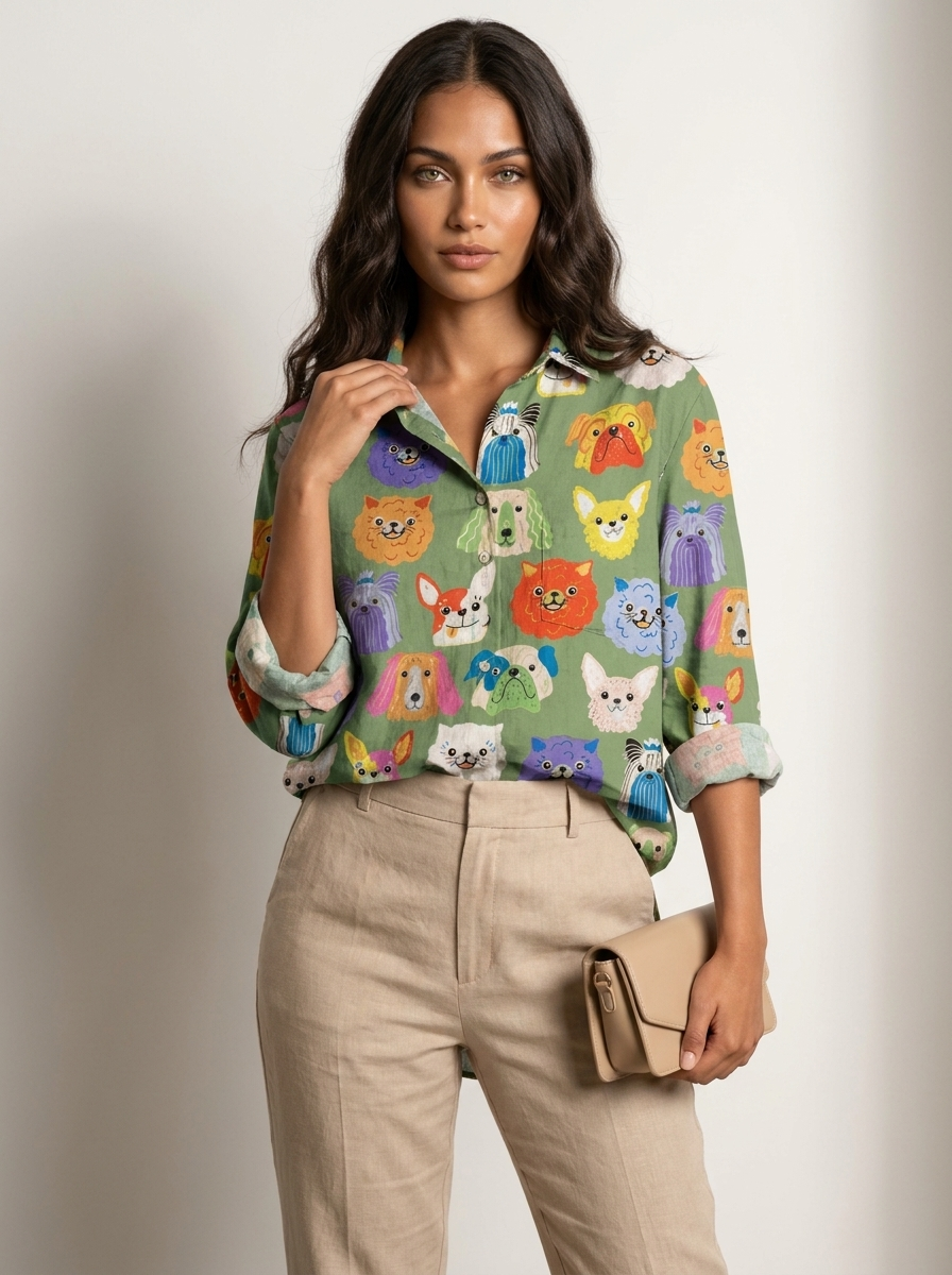 Blouse hondenprint detail 4 Floor