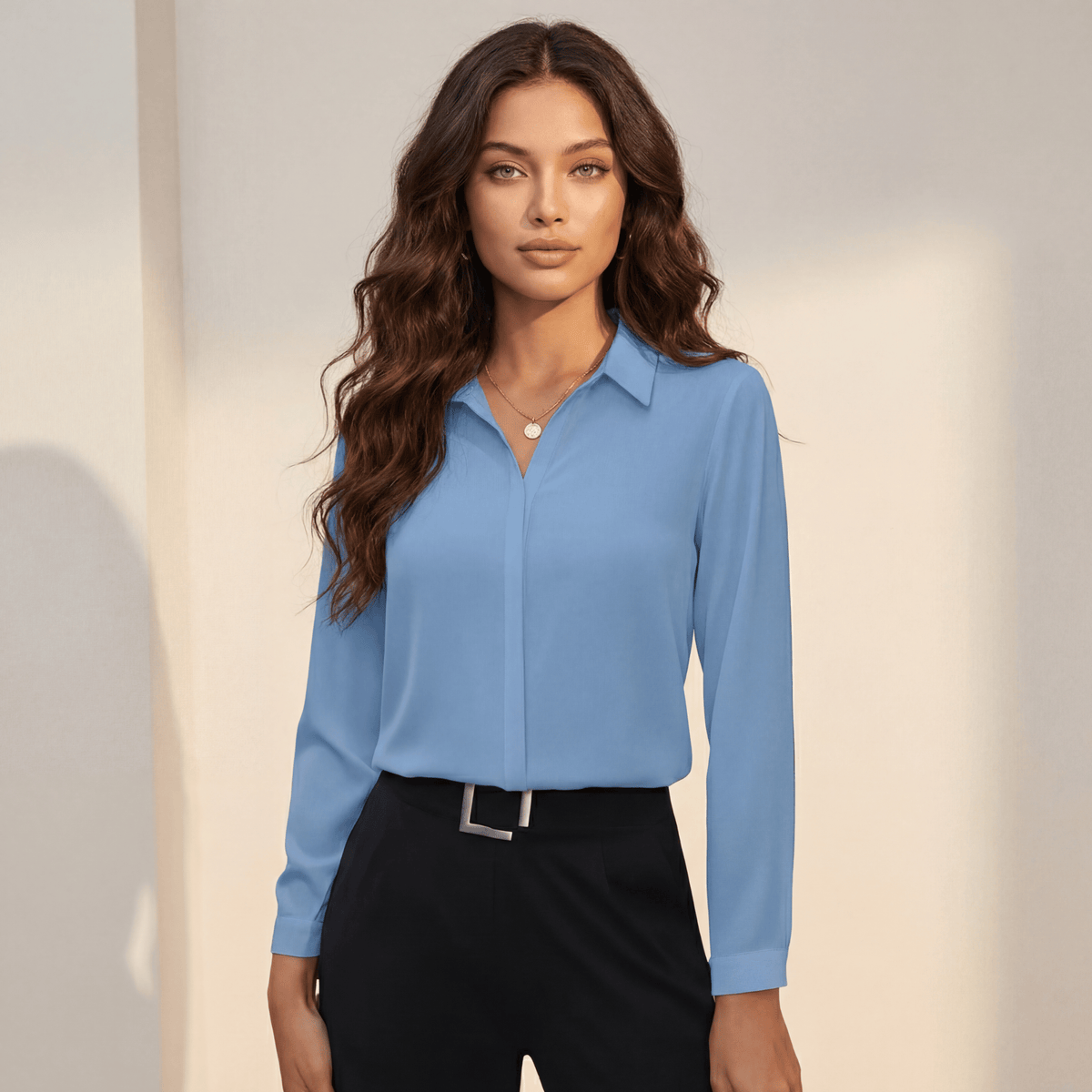 Blouse blauw vooraanzicht Livia