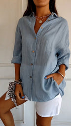Blouse blauw staand Puck