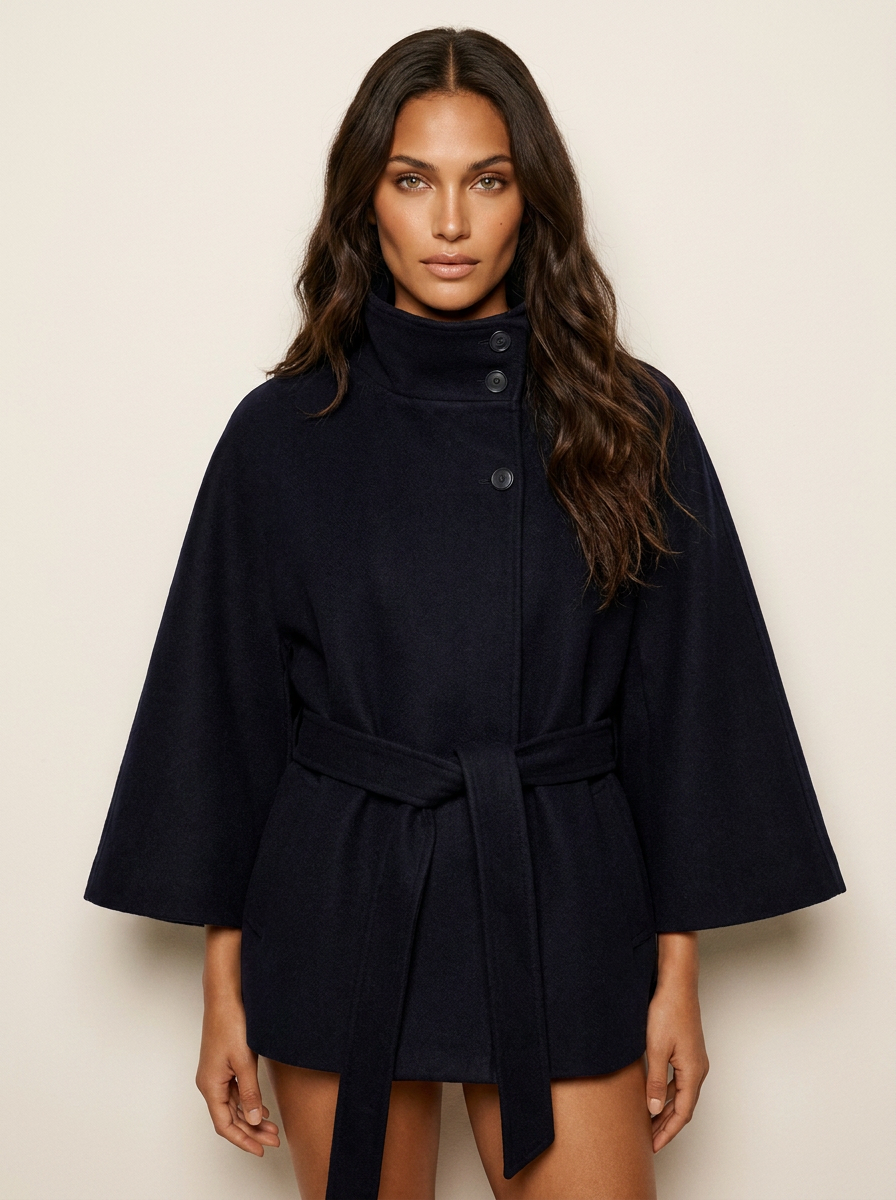 Cape jas blauw vooraanzicht Ayla