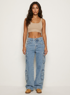 Cargo jeans lichtblauw staand Juul