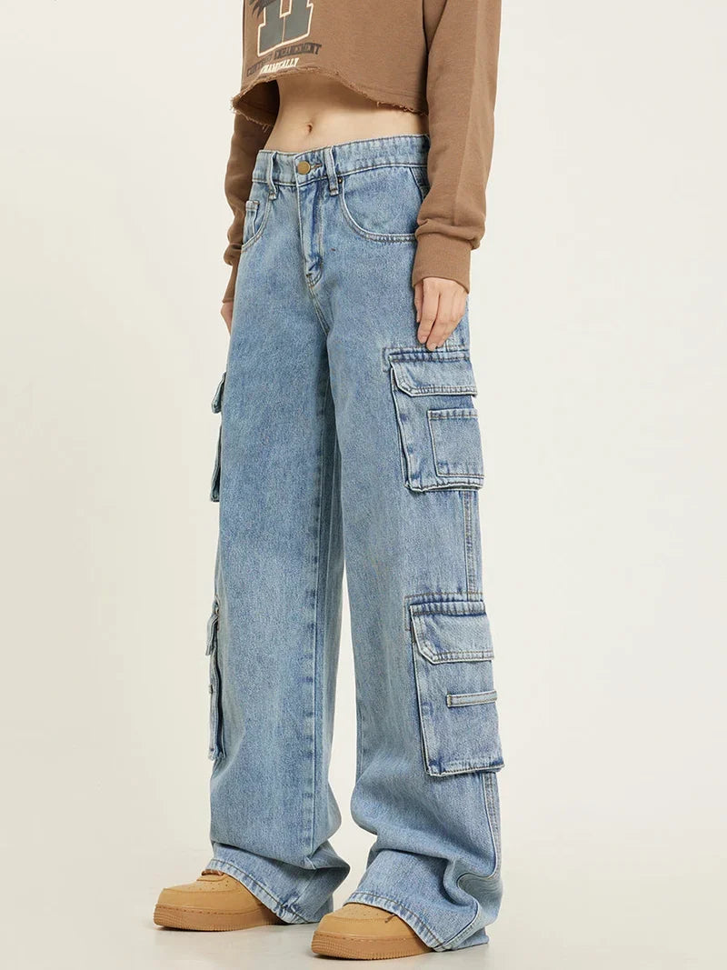 Cargo jeans lichtblauw zijaanzicht Juul