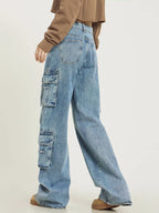 Cargo jeans lichtblauw zijaanzicht detail Juul
