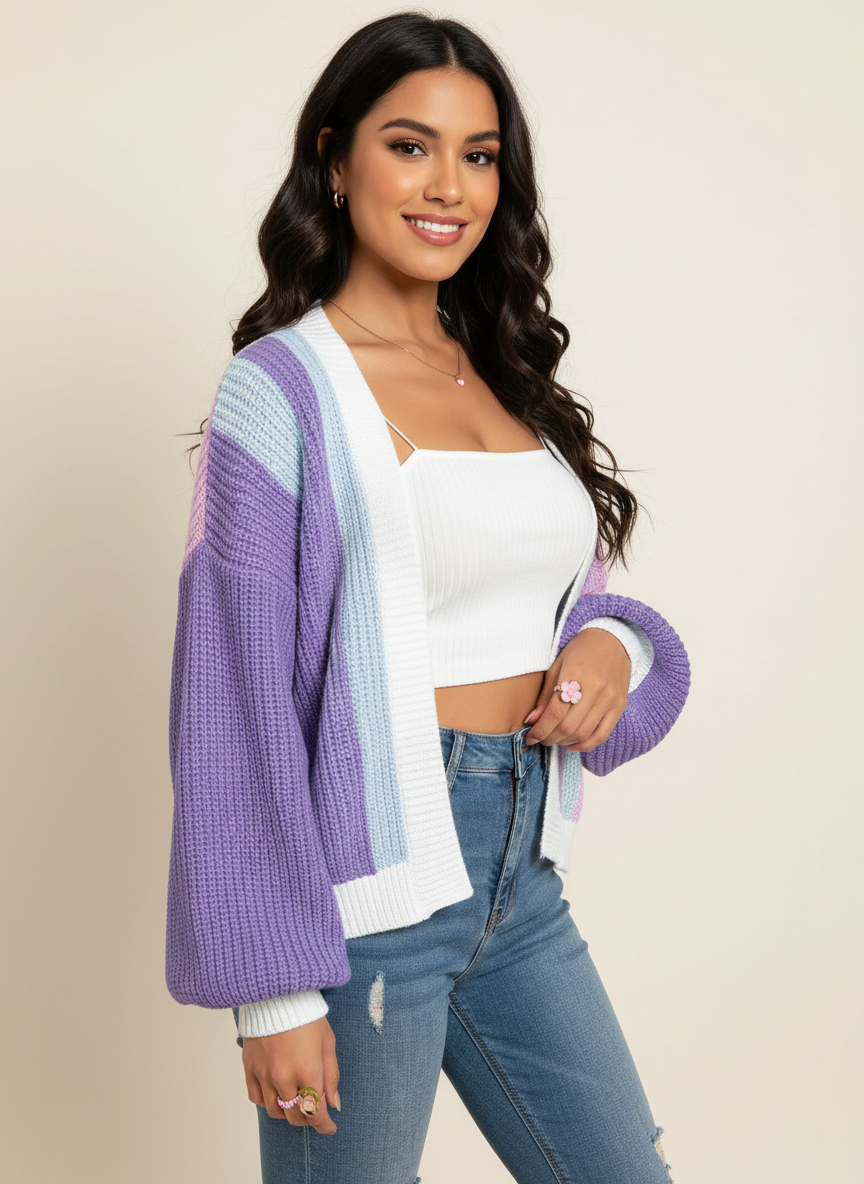 Colourblock vest paars vooraanzicht Jade