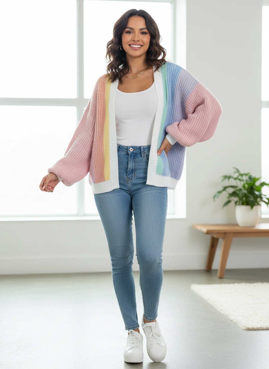 Colourblock vest regenboog vooraanzicht Jade