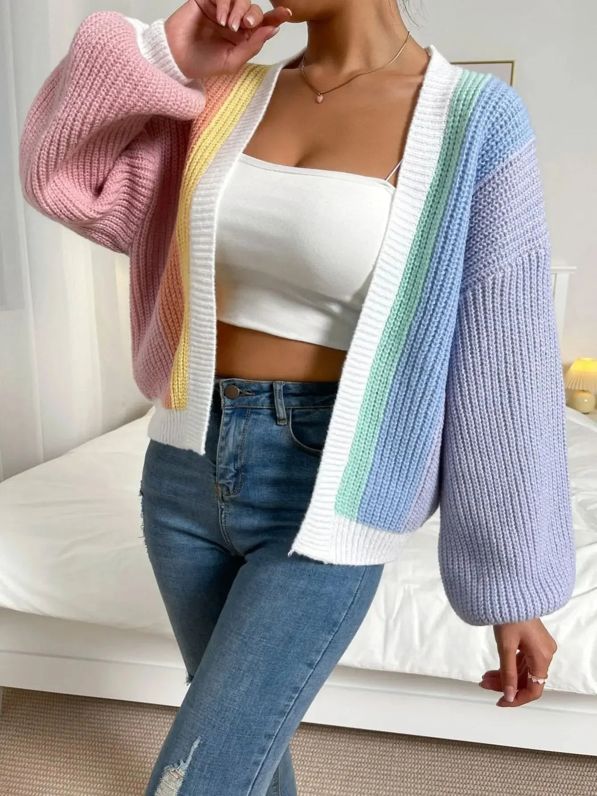 Colourblock vest regenboog vooraanzicht detail Jade