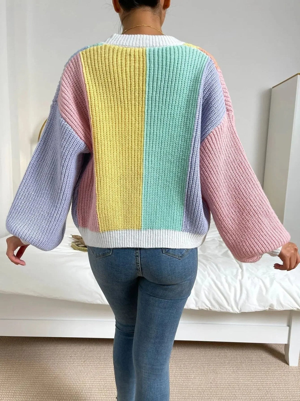 Colourblock vest regenboog achteraanzicht detail Jade