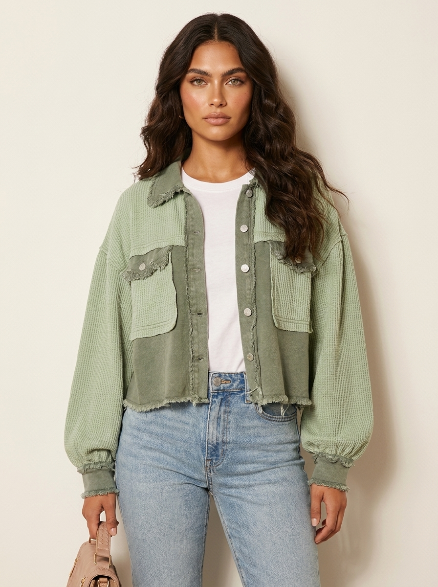 Cropped jas groen vooraanzicht Milou
