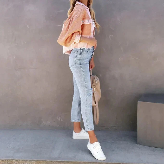 Cropped jas roze zijaanzicht Milou