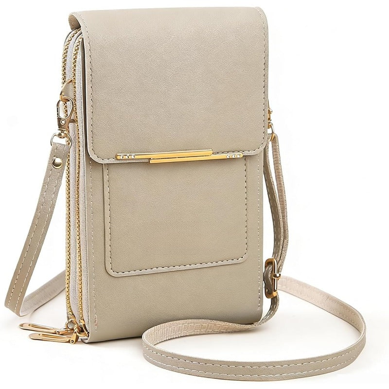 Crossbody telefoontasje beige vooraanzicht Ilona