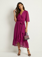 Flowy midi wikkeljurk met ceintuur - Evita