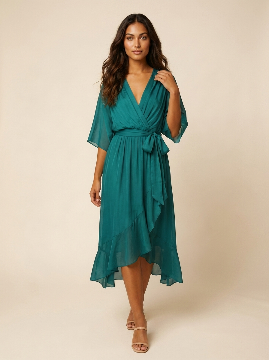 Flowy midi wikkeljurk met ceintuur - Evita