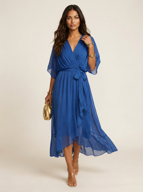 Flowy midi wikkeljurk met ceintuur - Evita