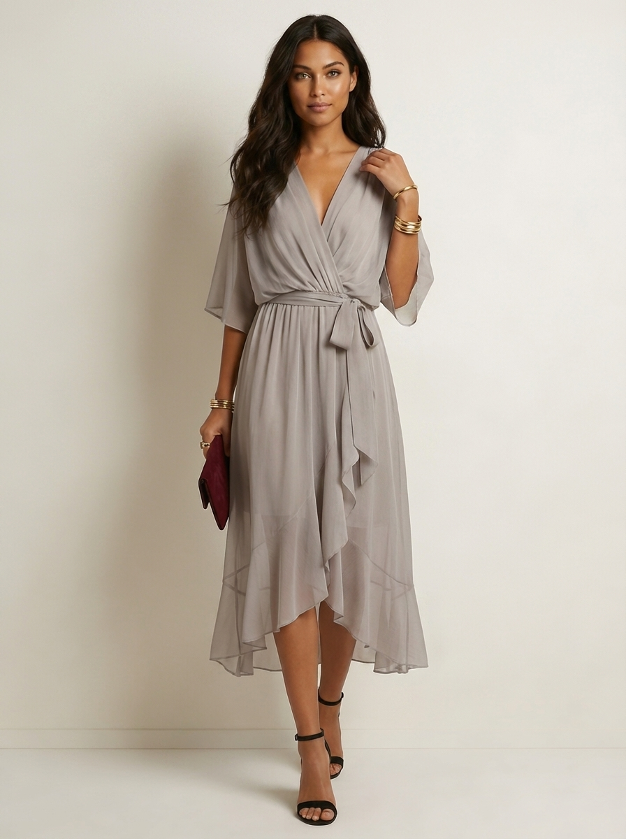 Flowy midi wikkeljurk met ceintuur - Evita