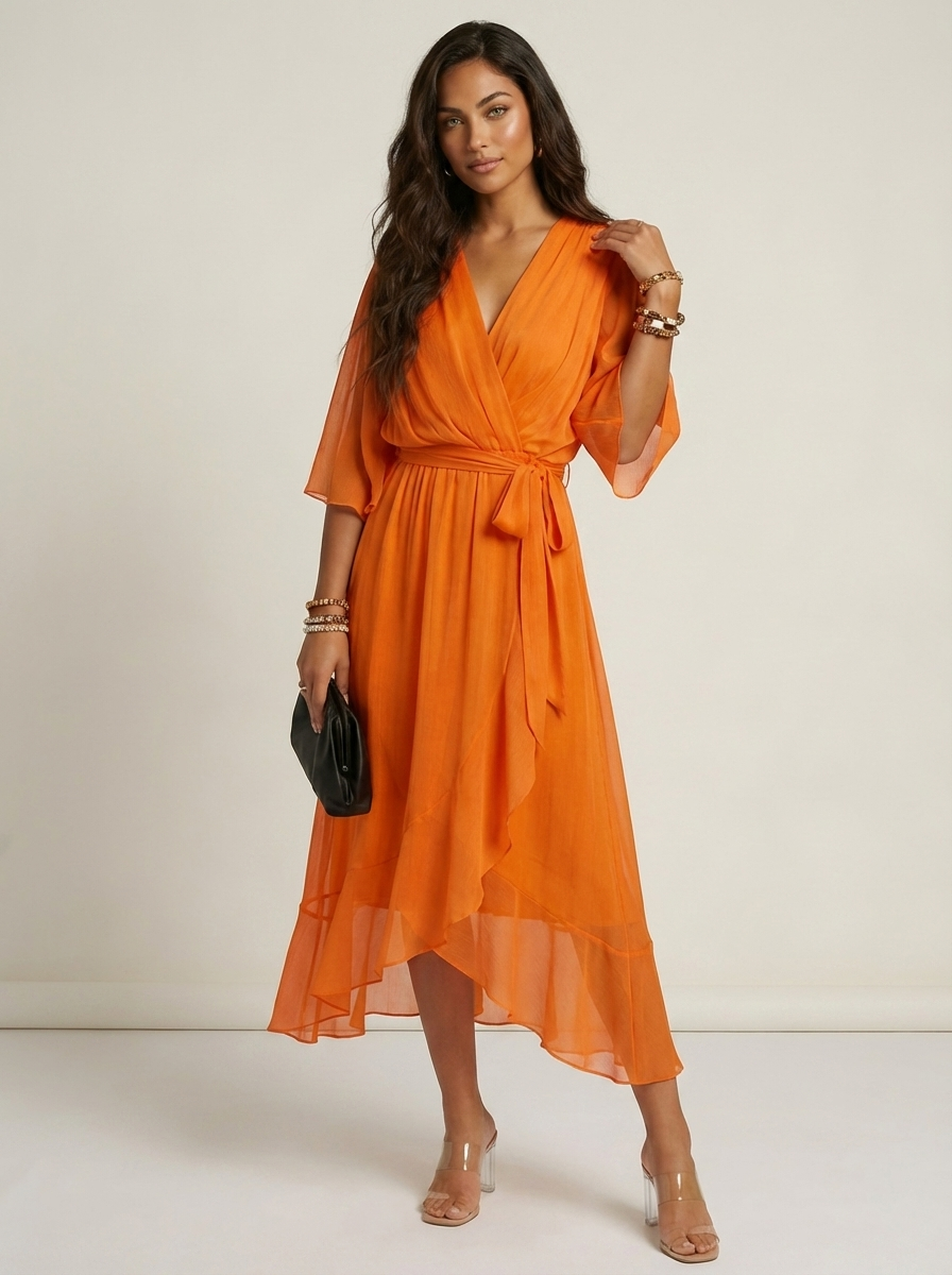 Flowy midi wikkeljurk met ceintuur - Evita