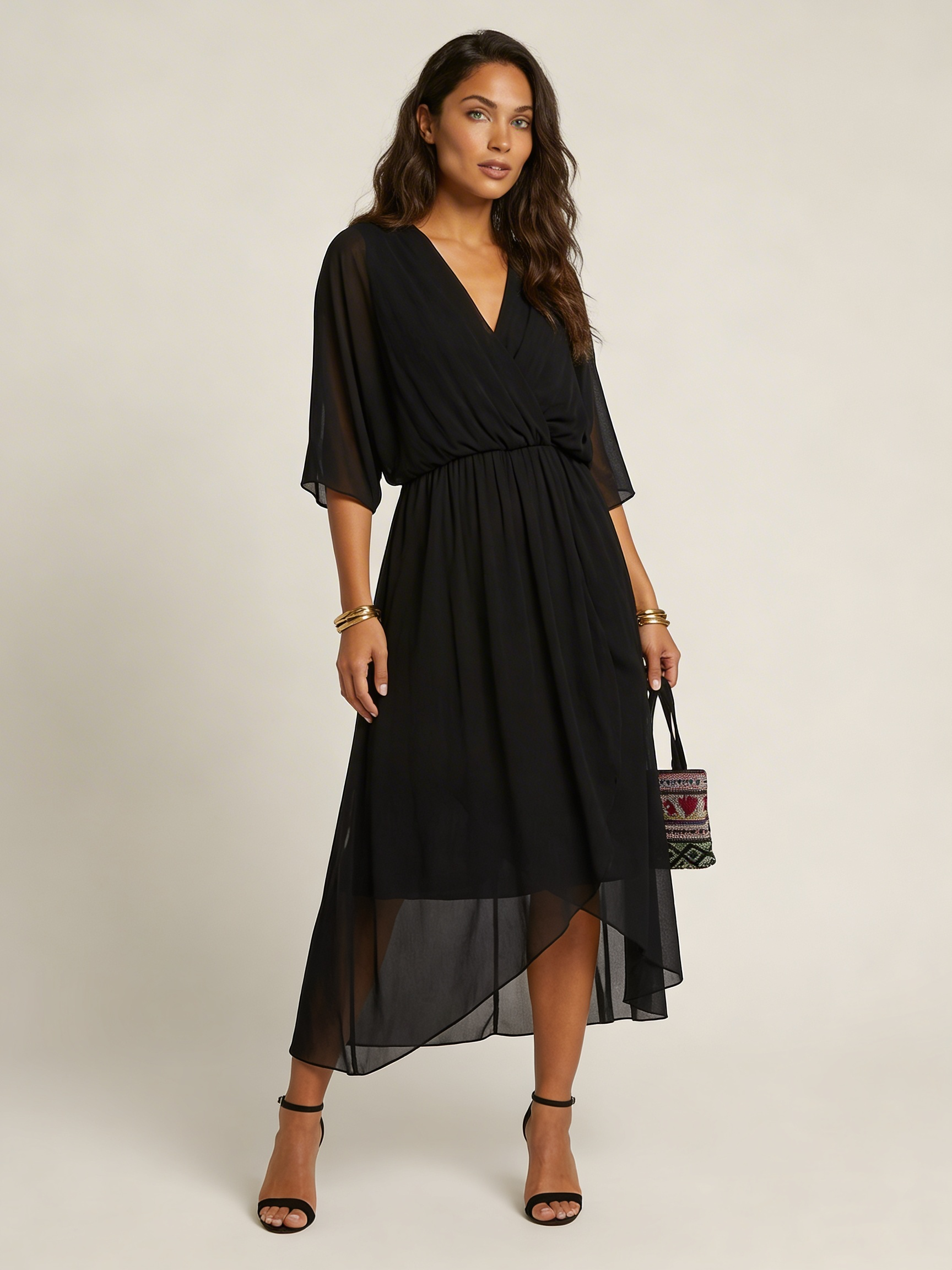 Flowy midi wikkeljurk met ceintuur - Evita