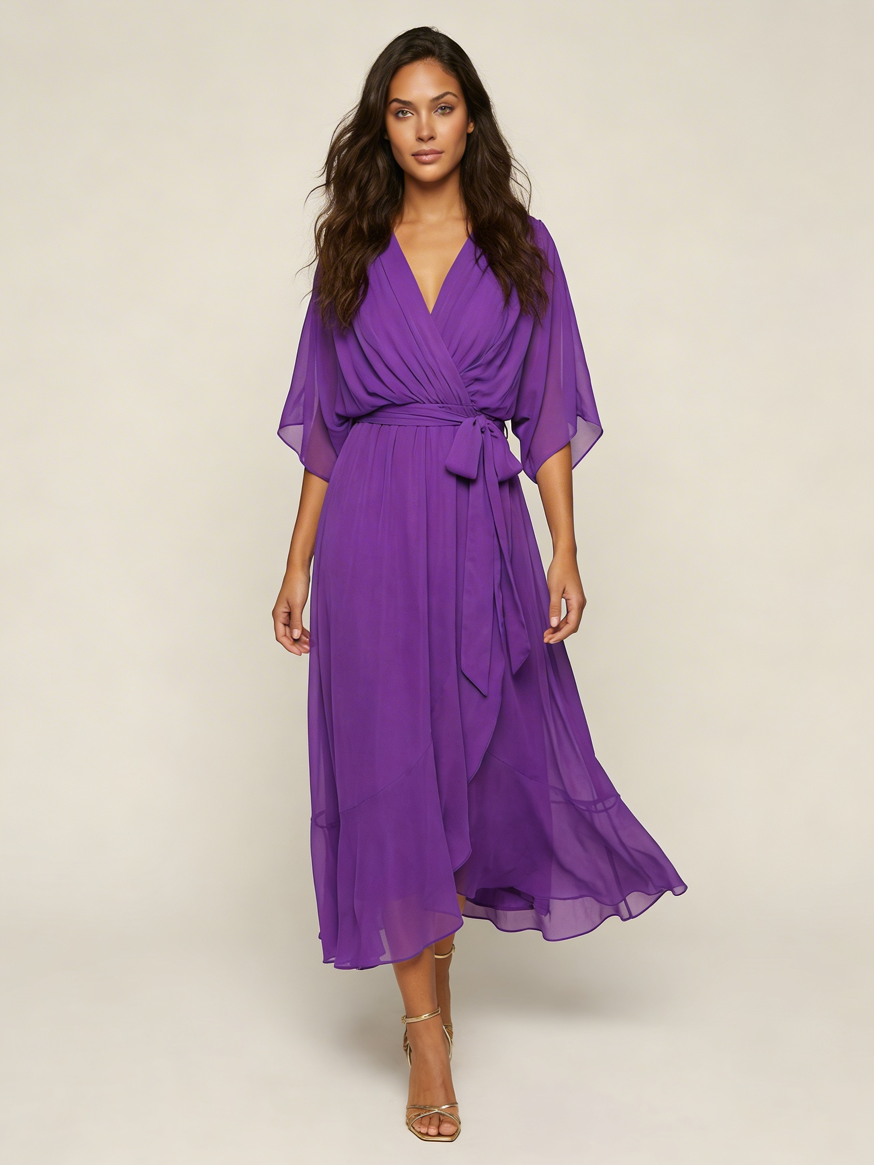 Flowy midi wikkeljurk met ceintuur - Evita