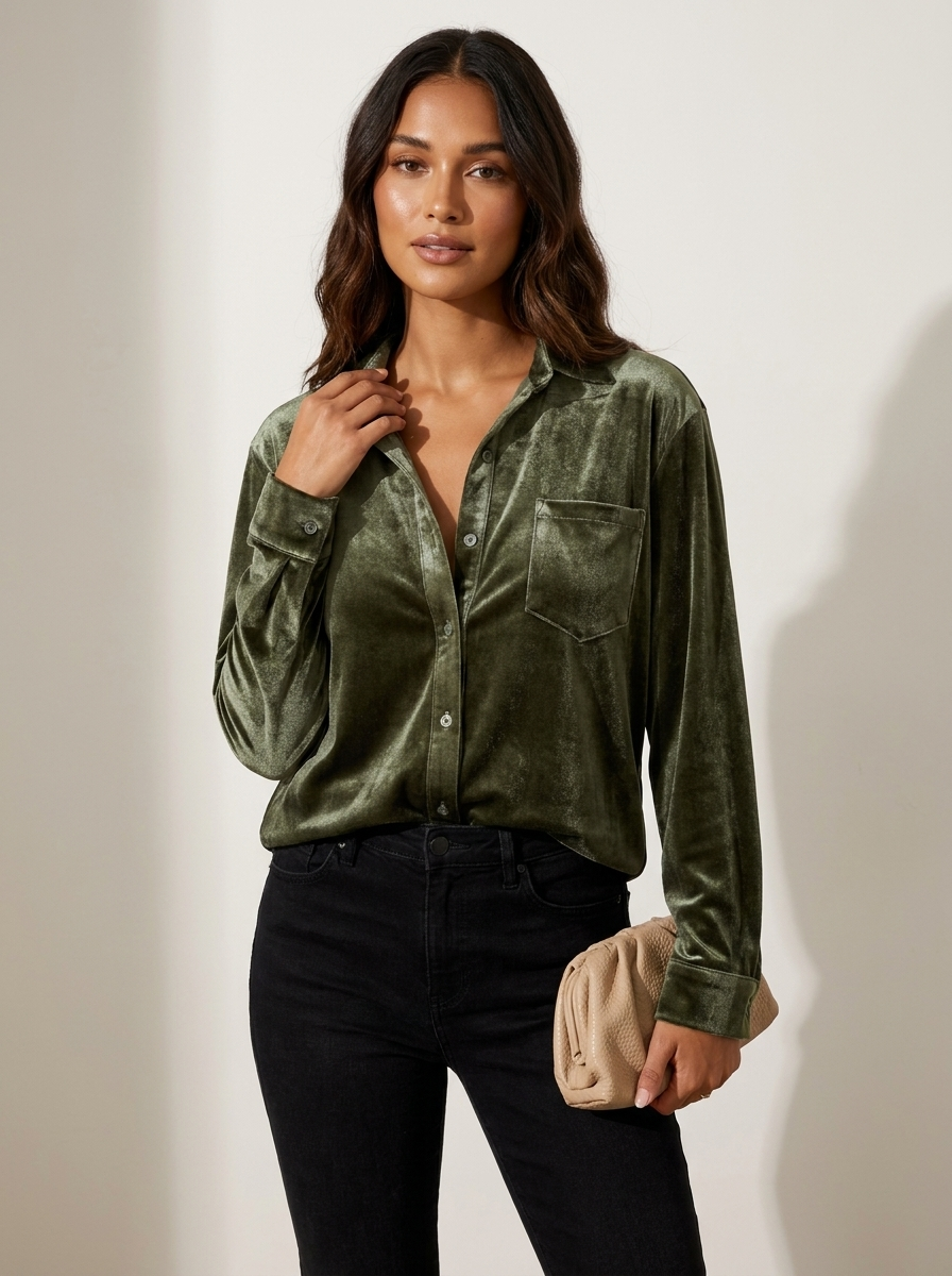 Fluwelen blouse groen vooraanzicht Hannah