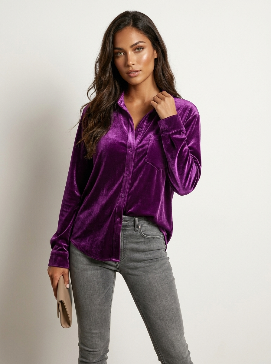 Fluwelen blouse paars vooraanzicht Hannah