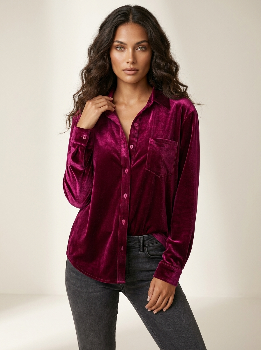 Fluwelen blouse rood vooraanzicht Hannah