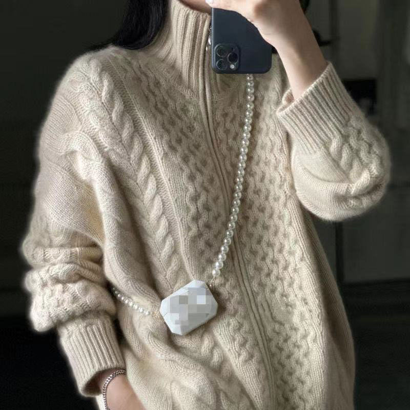 Gebreid vest beige vooraanzicht Brenda