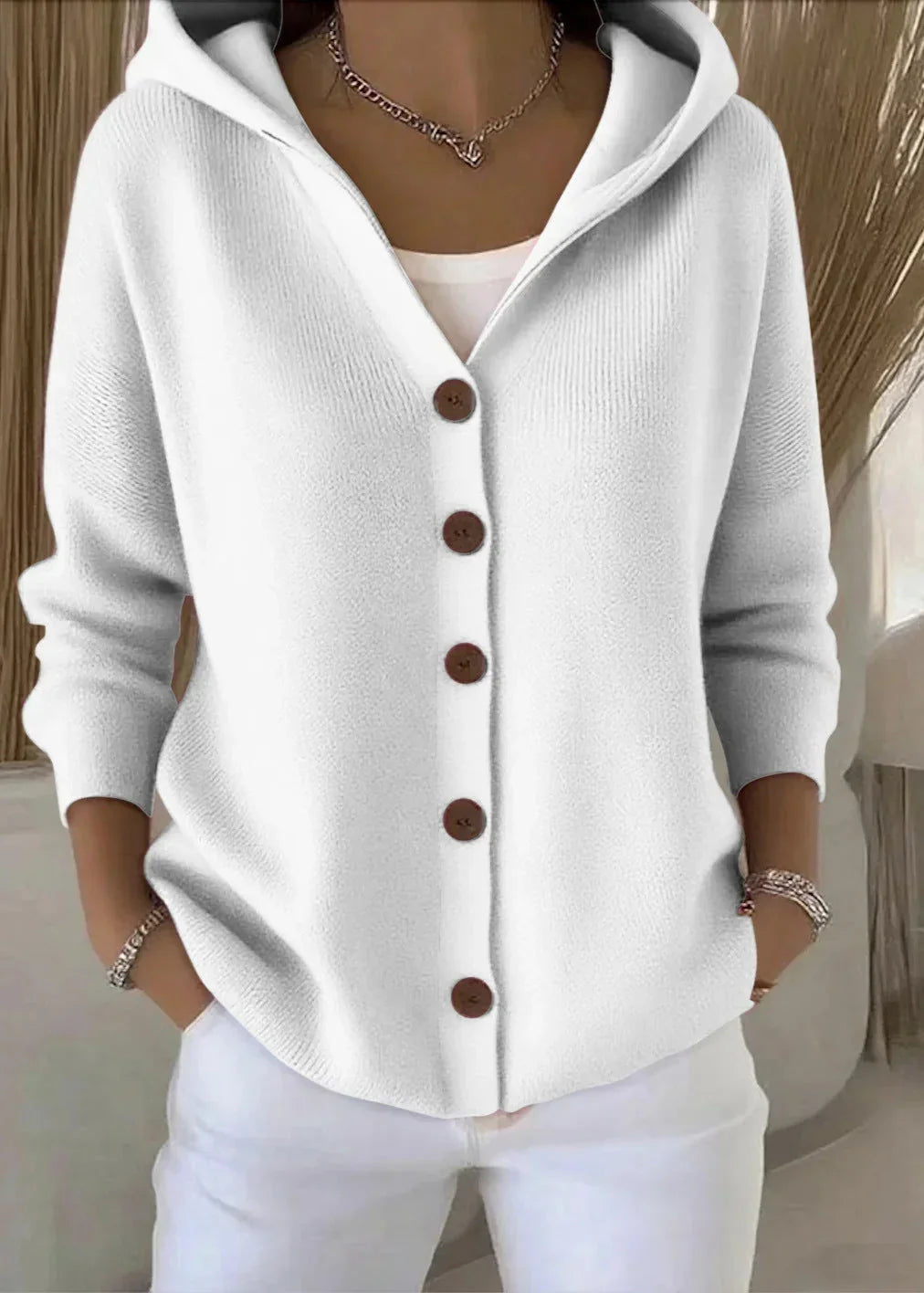 Gebreid vest wit vooraanzicht detail Ella