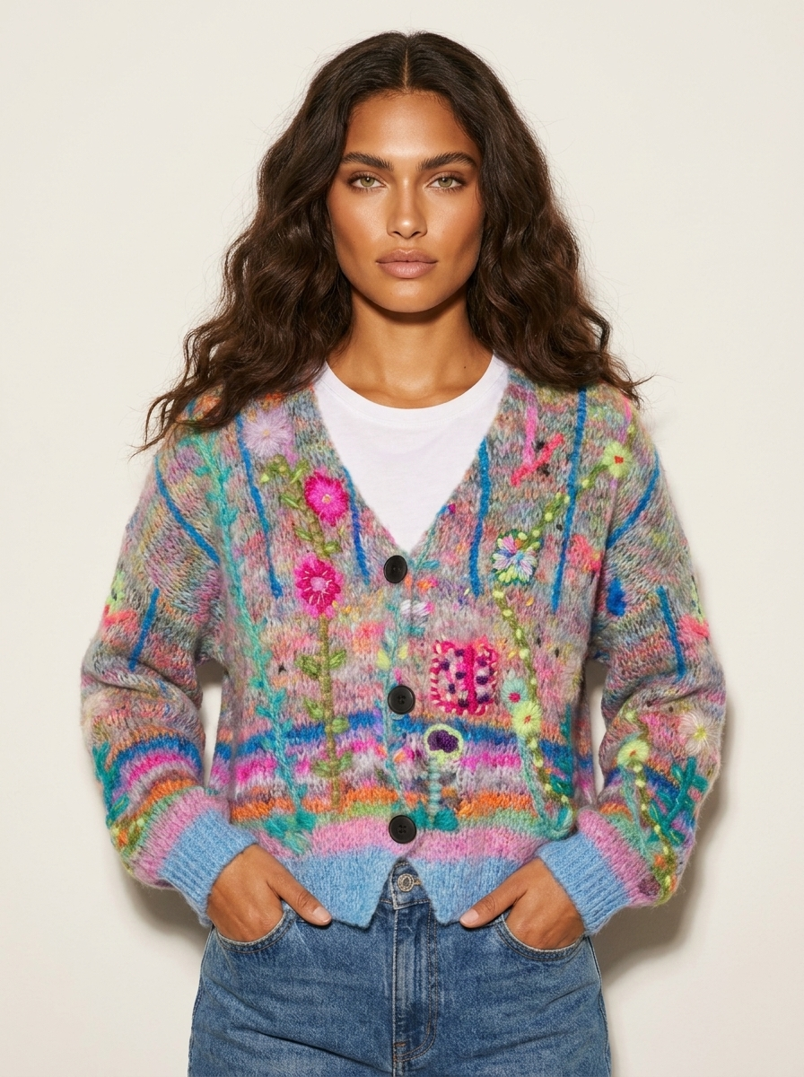 Gebreid vest blauw vooraanzicht Fenna