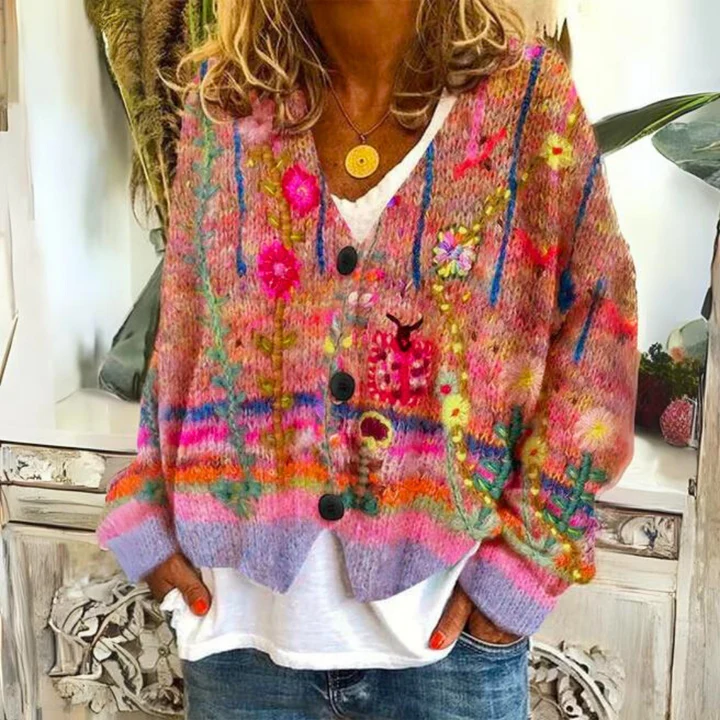 Gebreid vest roze vooraanzicht detail Fenna