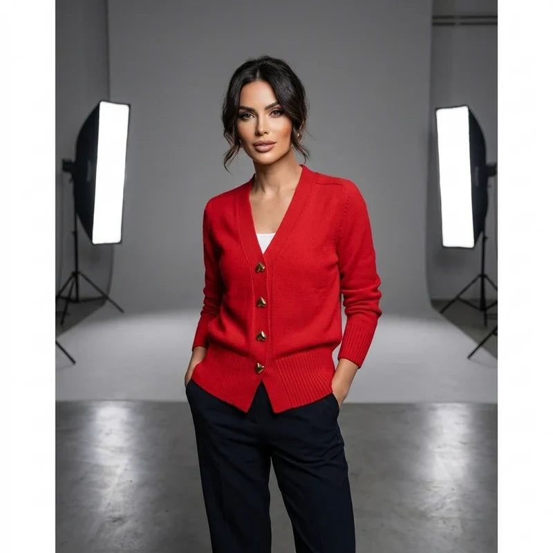 Gebreid vest rood staand Lauren
