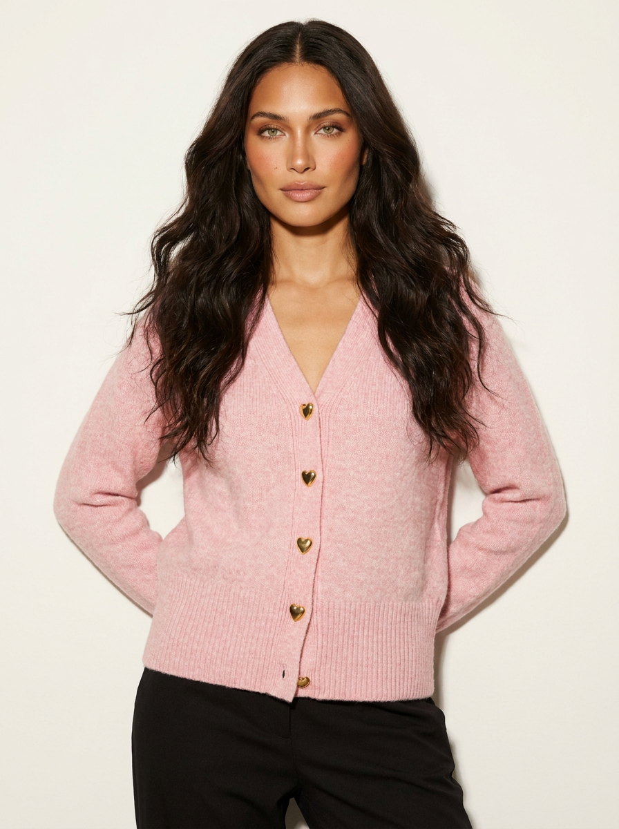 Gebreid vest roze vooraanzicht Lauren