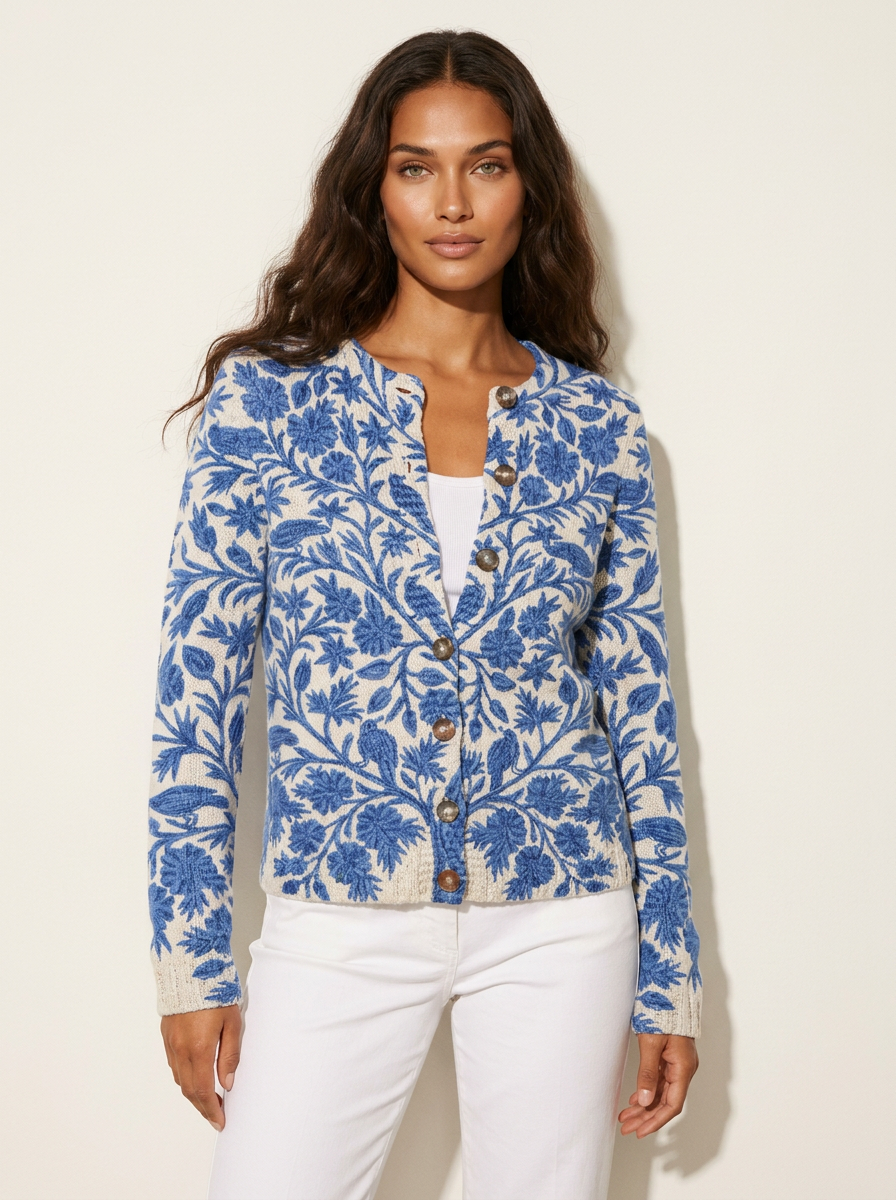Gebreid vest blauw vooraanzicht Lena