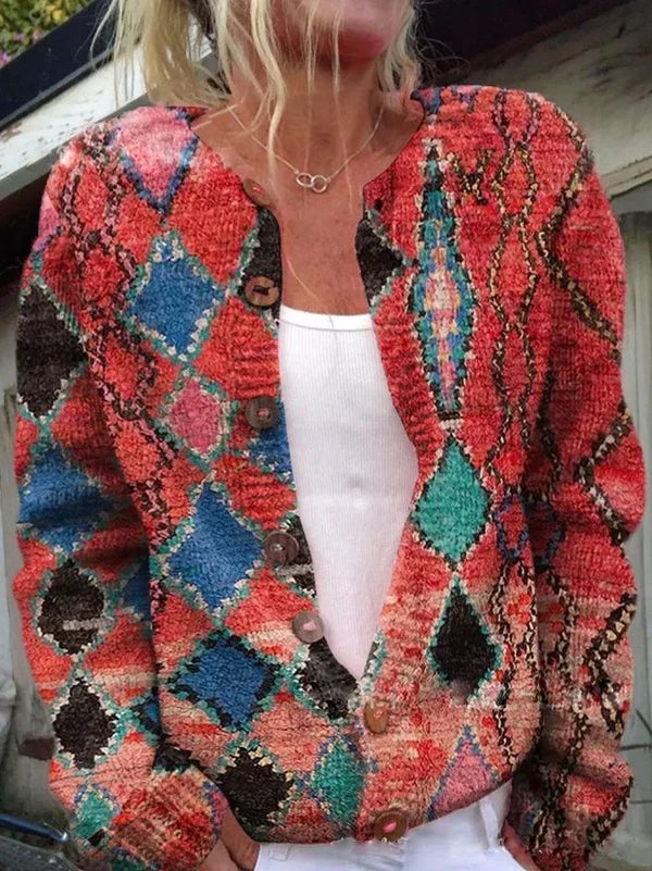 Gebreid vest rood vooraanzicht detail Lena