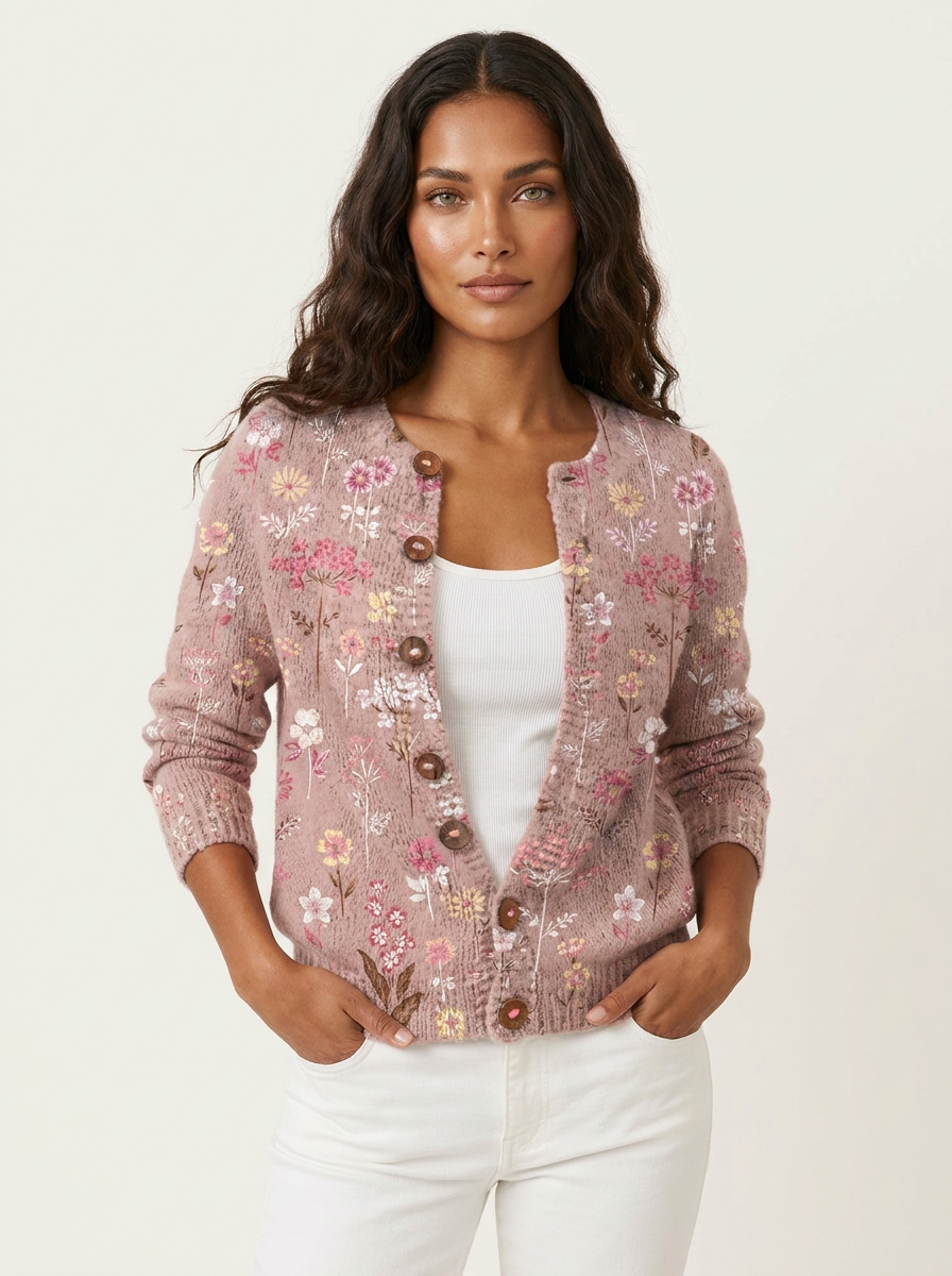 Gebreid vest roze vooraanzicht Lena