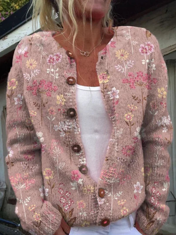 Gebreid vest roze vooraanzicht detail Lena