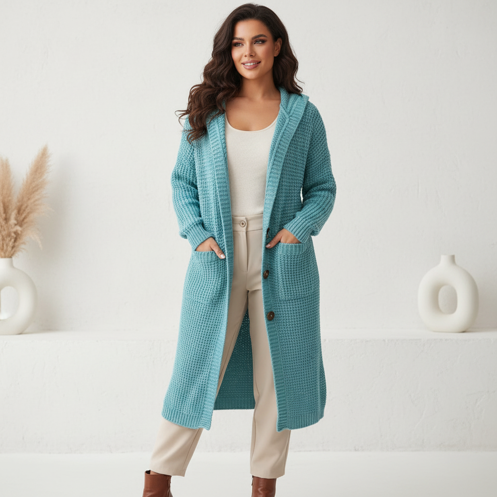 Gebreid vest blauw vooraanzicht Maud