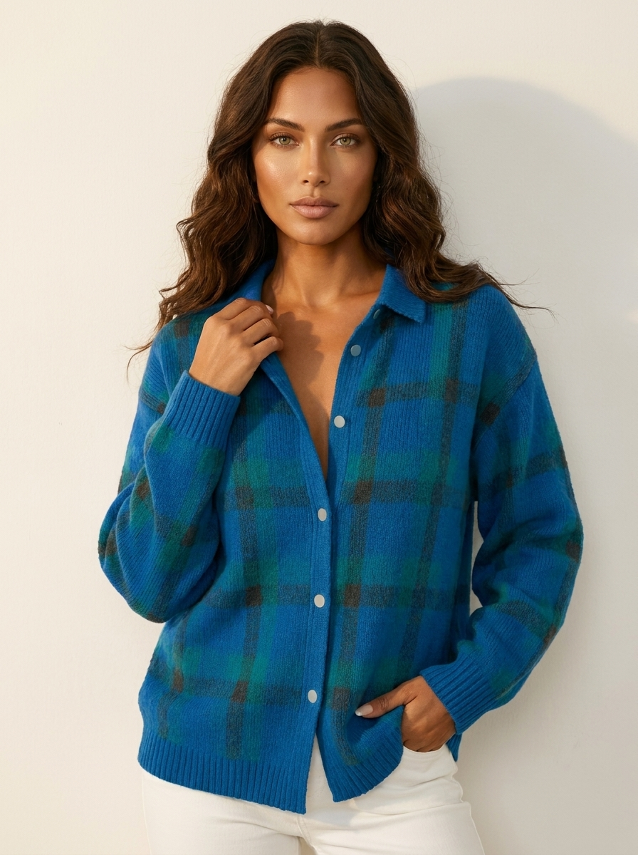 Gebreid vest blauw vooraanzicht Nina