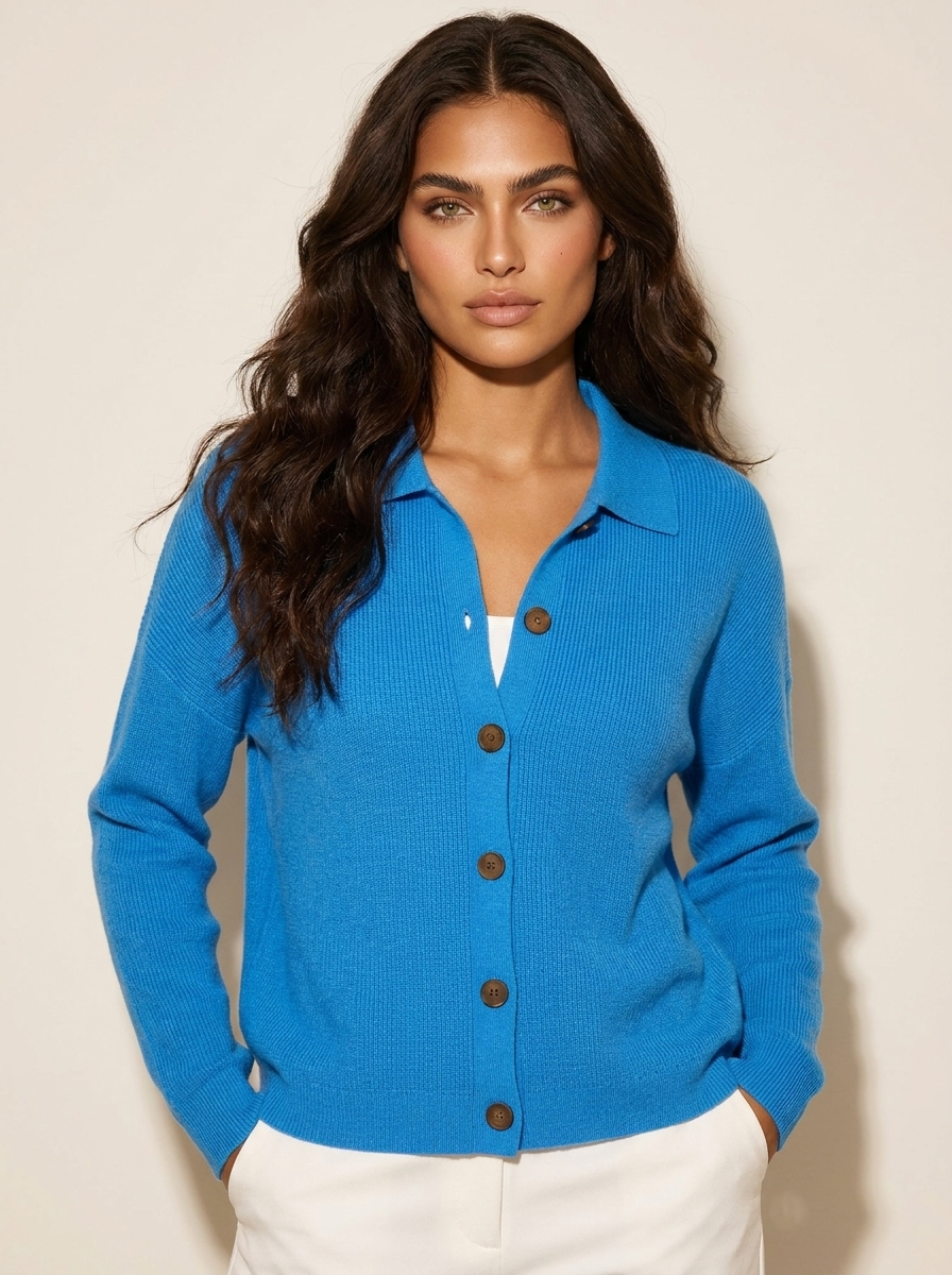 Gebreid vest blauw vooraanzicht Vera