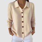 Gebreid vest creme vooraanzicht detail Vera