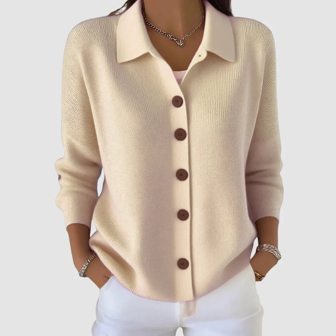 Gebreid vest creme vooraanzicht detail Vera