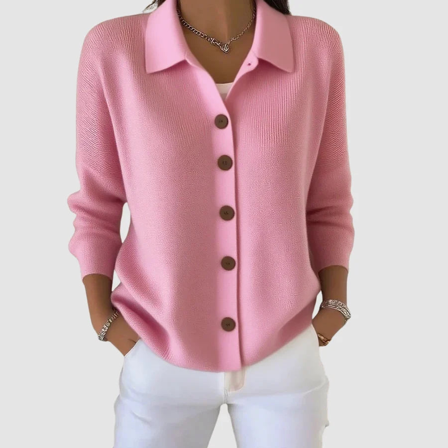 Gebreid vest roze vooraanzicht detail Vera