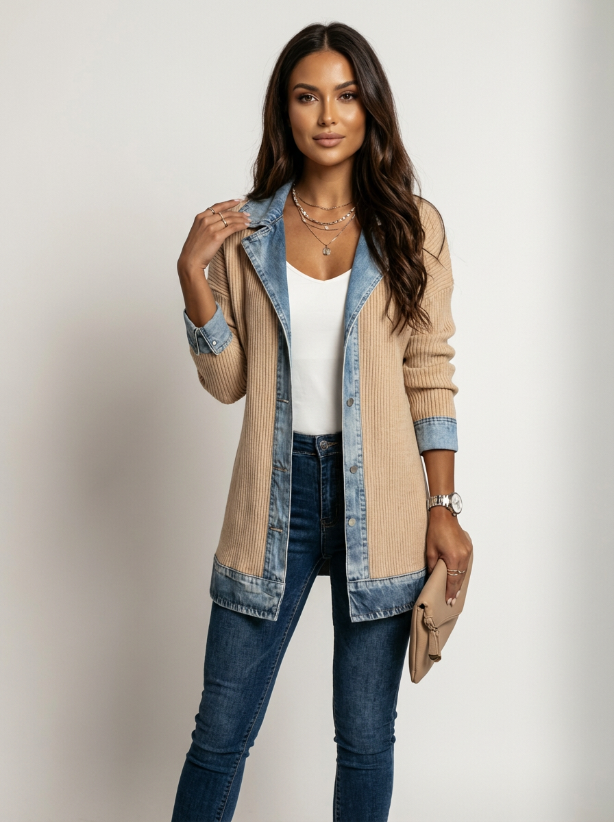 Gebreide blazer beige vooraanzicht Fleur