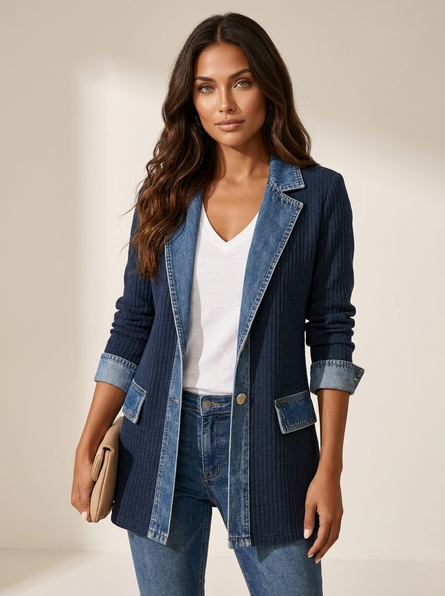 Gebreide blazer blauw vooraanzicht Fleur