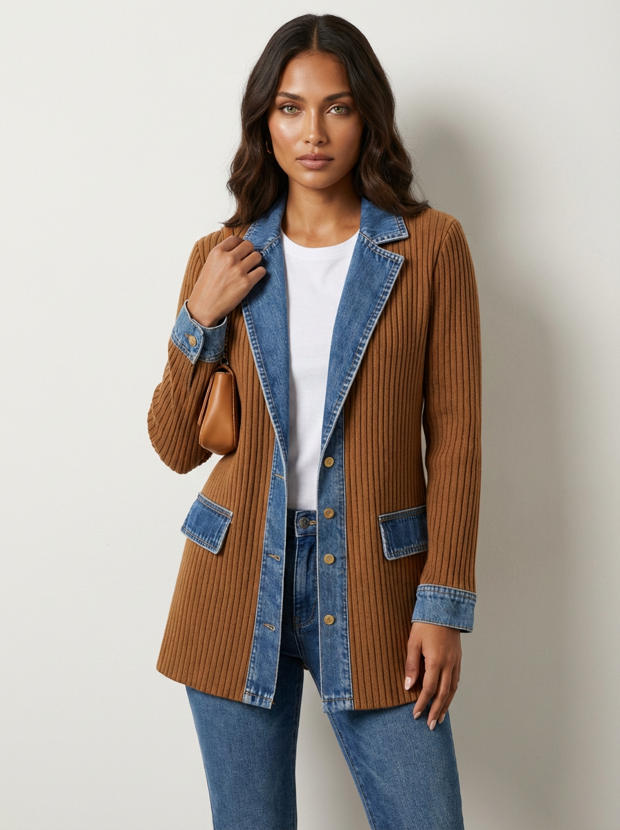 Gebreide blazer bruin vooraanzicht Fleur
