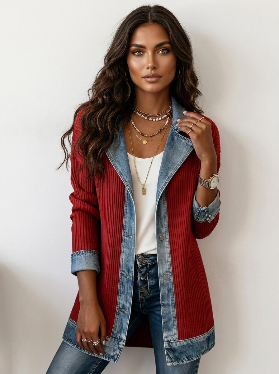 Gebreide blazer rood vooraanzicht Fleur