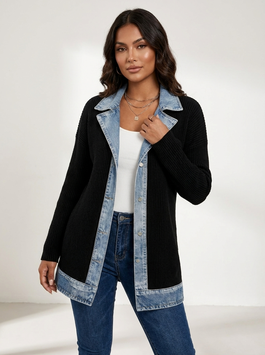 Gebreide blazer zwart vooraanzicht Fleur