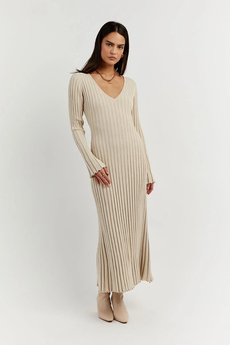 Gebreide midi jurk detail 1 Rina